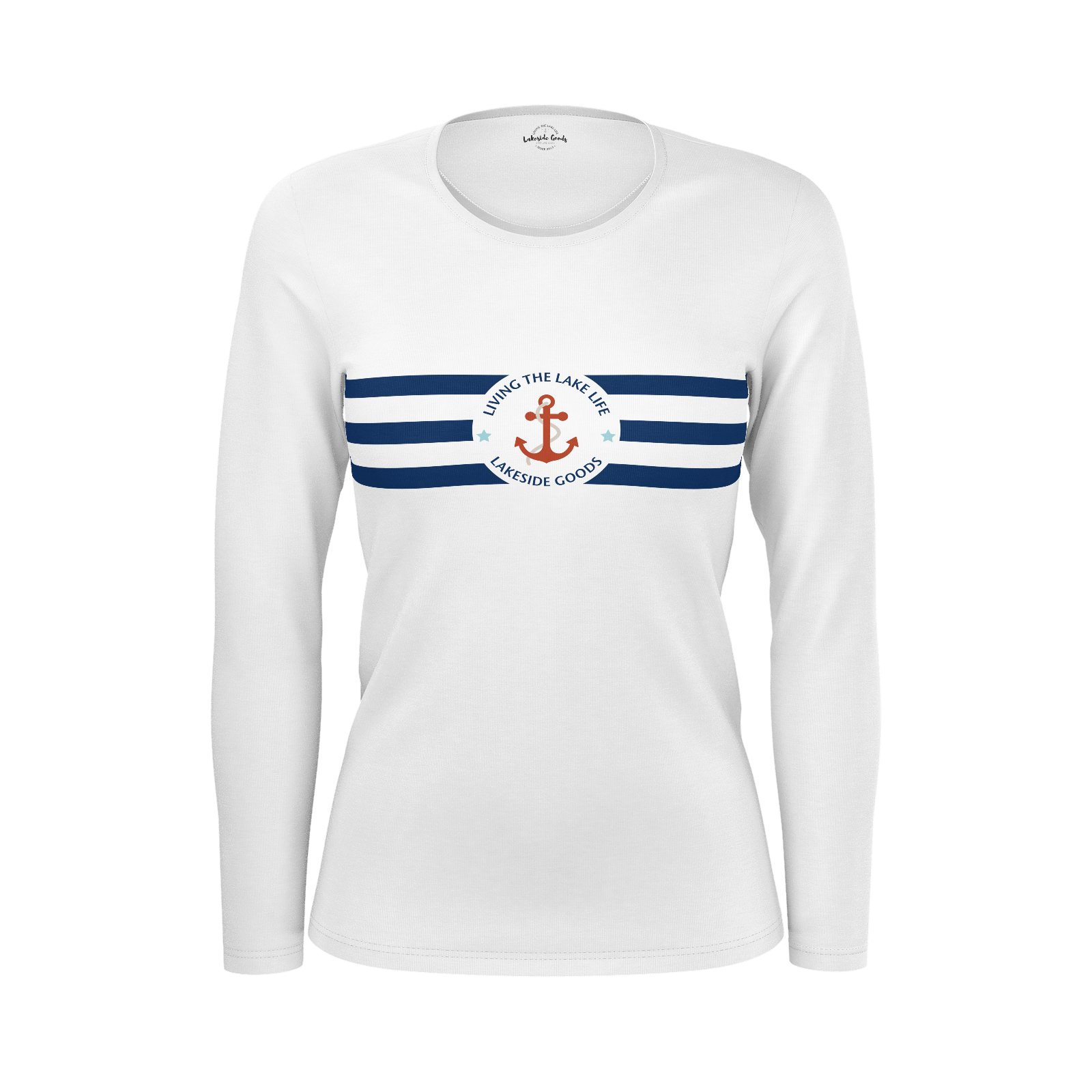 Lake Life Anchor Stripes On White - Long-sleeved T-shirt (1600x1600), Png Download