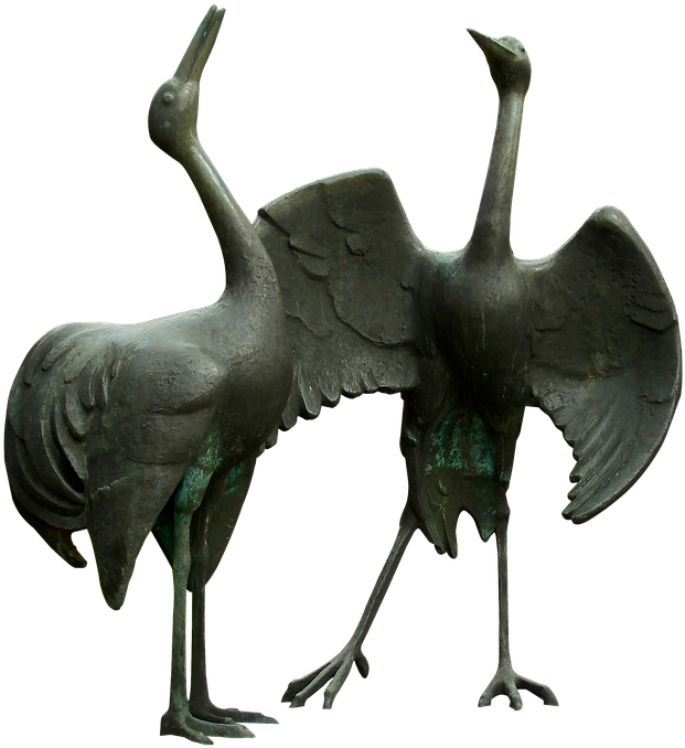Statue, Bronze, Cranes, Dancing, Art, Bronze Statue - Bird Sculpture Png (796x720), Png Download