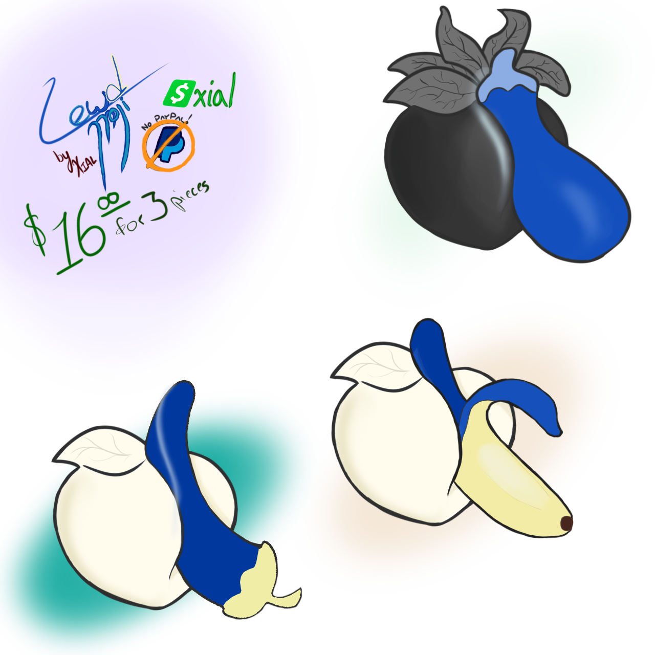 Three Lewd Emoji Pairings, Suitable For Telegram Stickers - Cartoon (1280x1280), Png Download