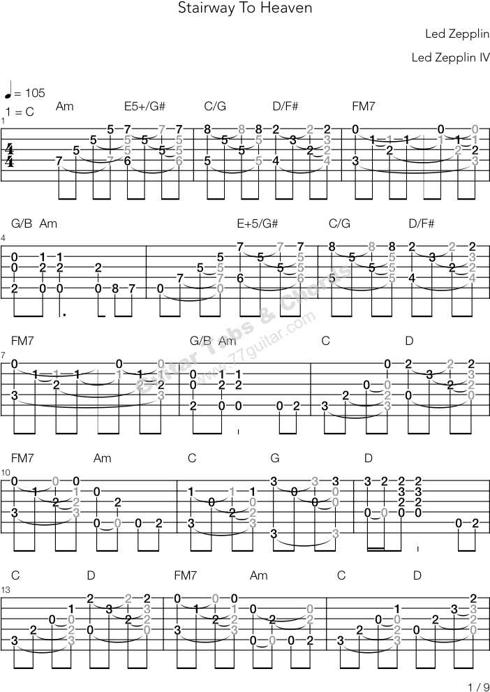 Stairway To Heaven-led Zeppelinguitar - Comment Te Dire Adieu Guitar Tab (761x1066), Png Download