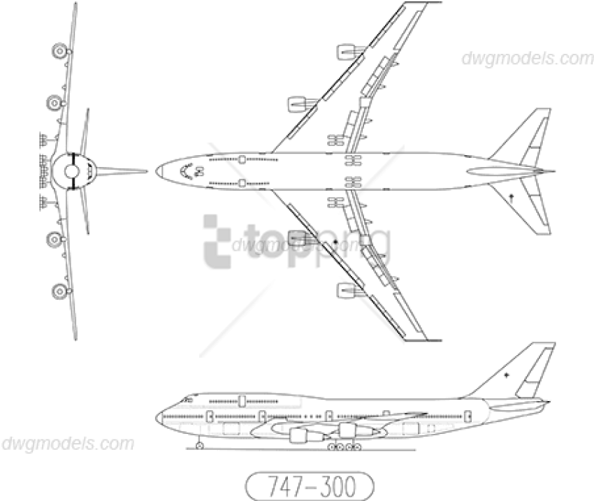 Free Png Boeing 747 300 Drawing Png Image With Transparent - Boeing 747 Cad Drawing (850x717), Png Download