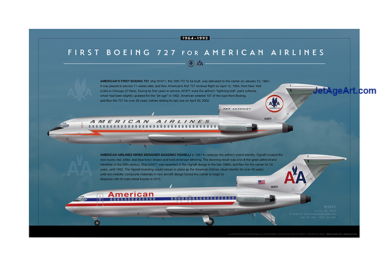 American Airlines Boeing 727 Poster - American Airlines 727 Paint Scheme (766x766), Png Download