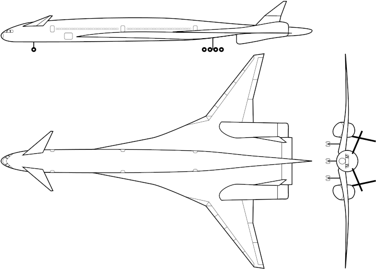 Boeing Sonic Cruiser 3-view - Sketch (800x560), Png Download