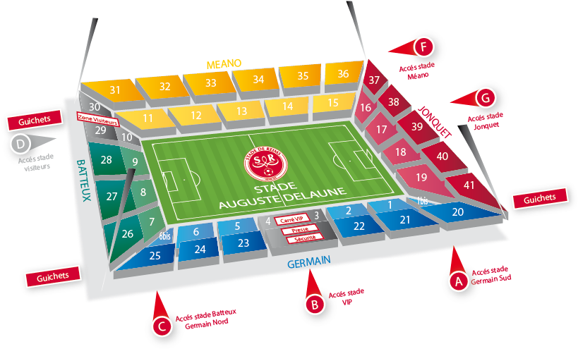Map Of Stadium - Plan Stade Auguste Delaune Reims (827x499), Png Download