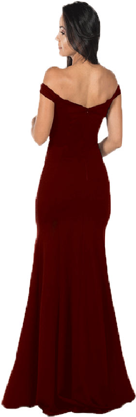 Burgundy Off The Shoulder Mermaid Long Prom Dress - Gown (450x900), Png Download