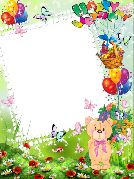 Happy Birthday Kids Transparent Photo Frame With Cute - Happy Birthday Photo Frames Design (450x600), Png Download
