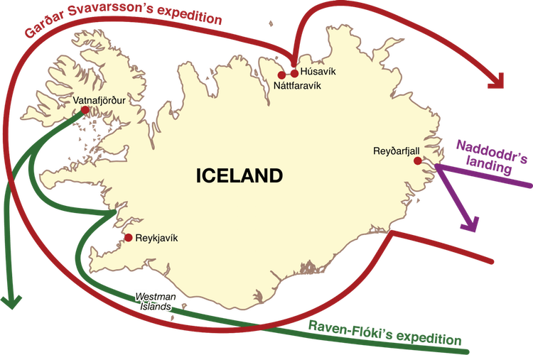 A Map Depicting The Landing Places Of The First Norseman - First Settlements In Iceland (750x500), Png Download
