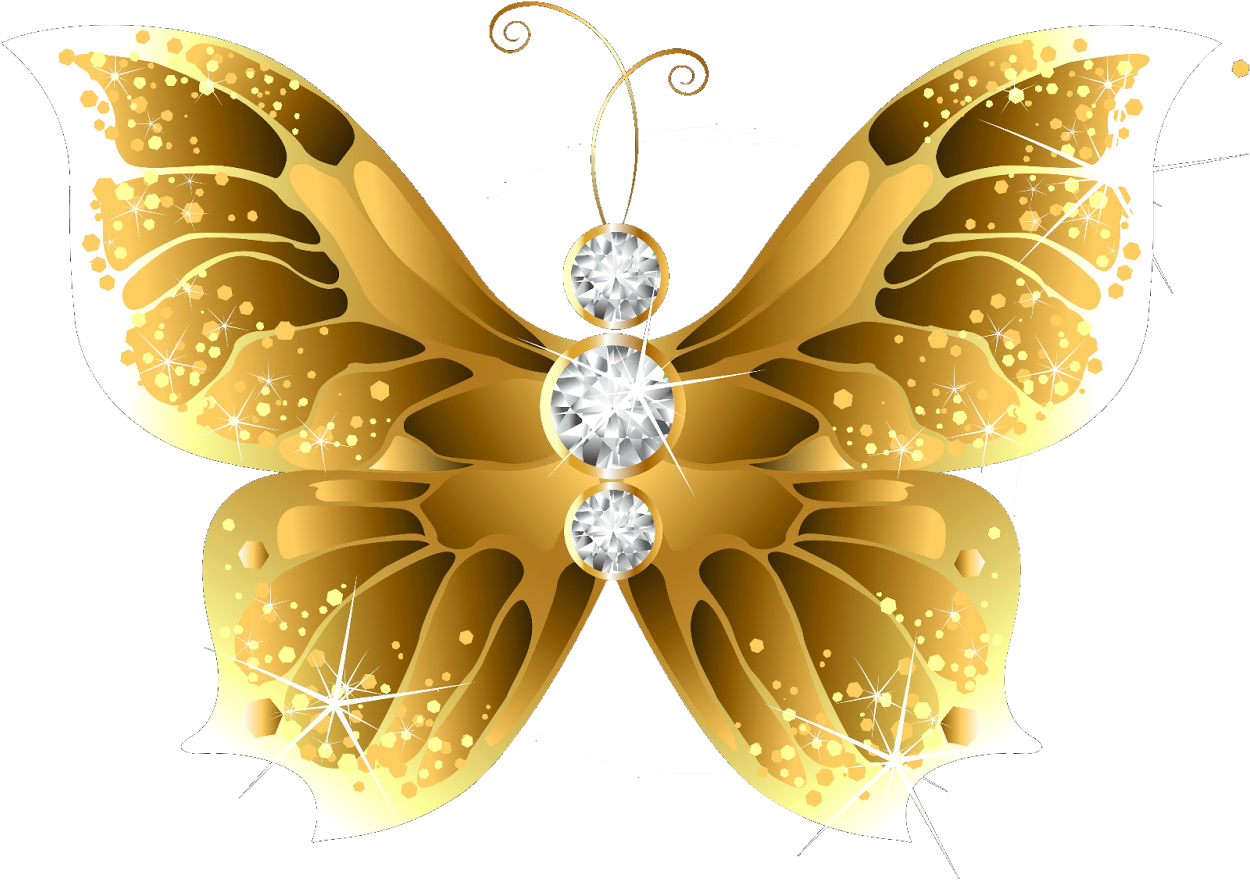 Gold Butterflies Png - Butterfly Gold Flower (1600x1038), Png Download