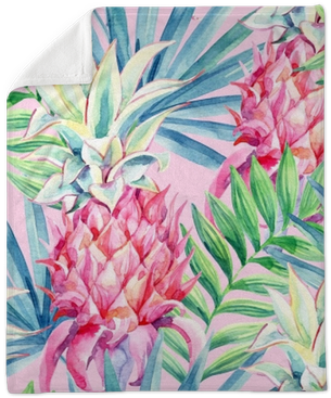 Watercolor Pineapple Fruit Seamless Pattern Plush Blanket - Pink Pineapple Water Color (400x400), Png Download