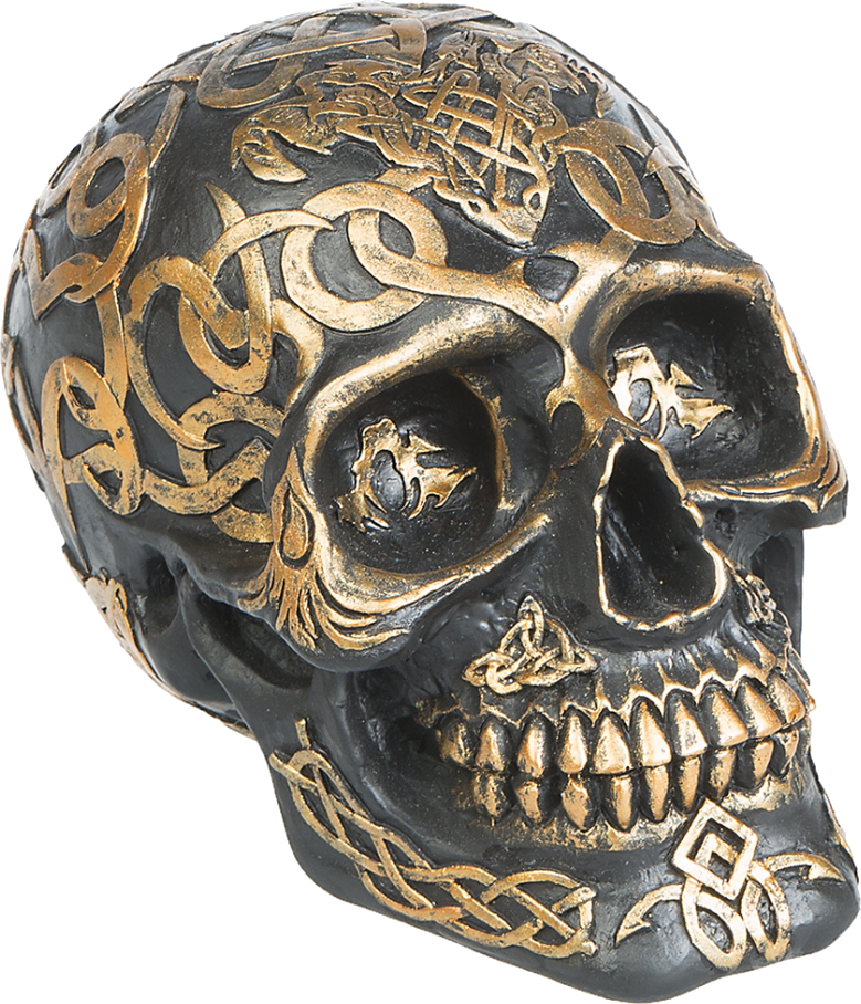 Black Skull Decorated With Golden Pattern - Skull (779x908), Png Download