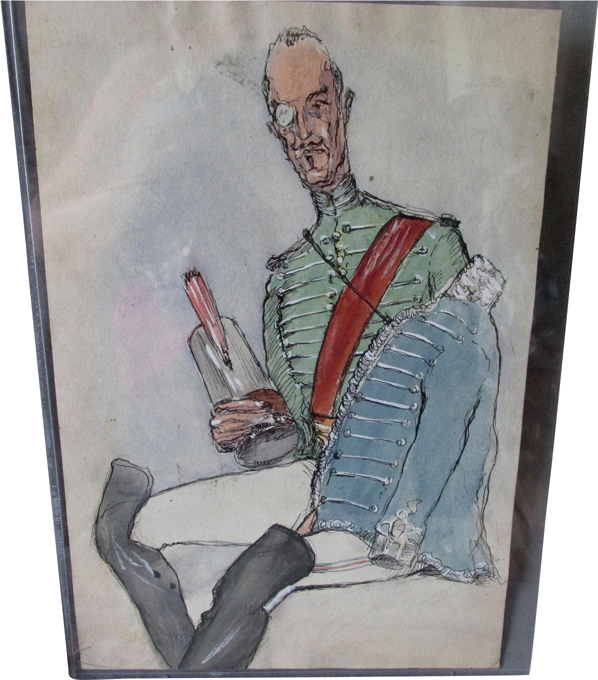 Original Caricature Watercolor Painting Ink Of Military - Watercolor Painting (1359x1359), Png Download