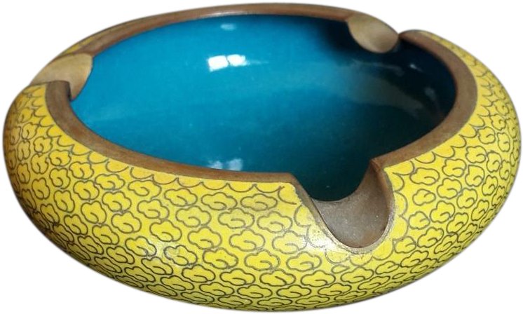 Vintage Cloisonne Ashtray Yellow Ash Tray 3 Cigarette - Ashtray (745x745), Png Download