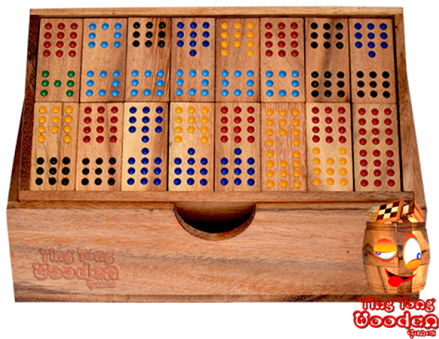 Domino 12 Family Box Domino With 96 Wooden Dominoes - Wood (650x548), Png Download