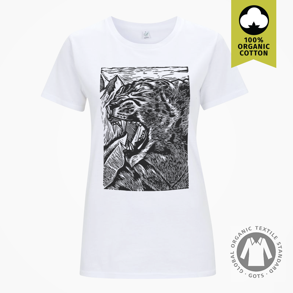 Snow Leopard Organic Women's Lino Illustration T-shirt - T-shirt (1000x1000), Png Download