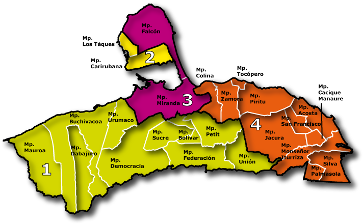 Mapa Del Estado Falcon (718x446), Png Download
