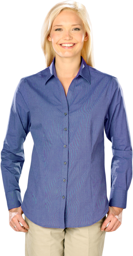 Ladies Cross-weave L/s Shirtl - Pocket (633x1000), Png Download