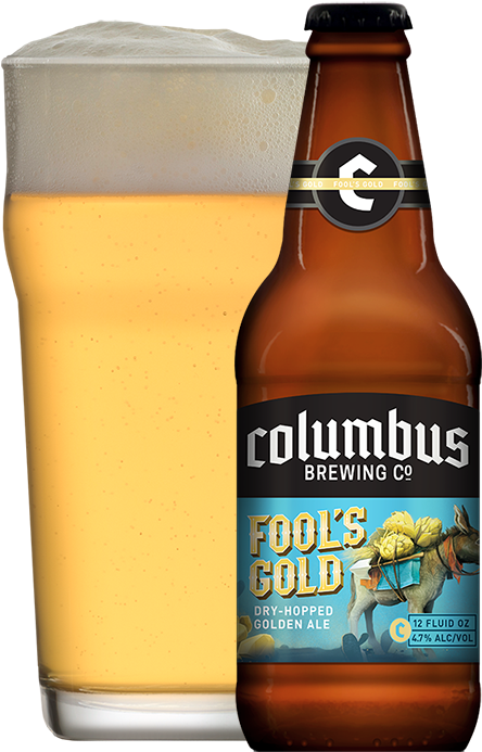 Cbc Fool's Gold Web Slide Bottle And Glass - Columbus Brewing Ipa (546x763), Png Download
