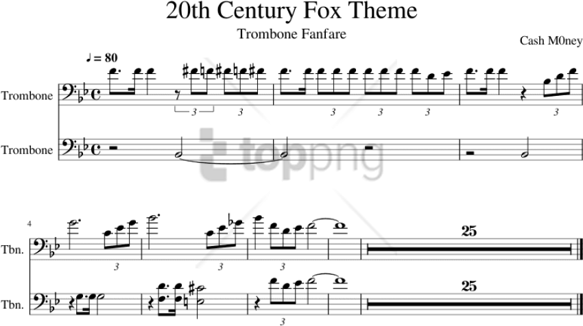 Free Png 20th Century Fox Trombone Png Image With Transparent - Sheet Music (850x476), Png Download