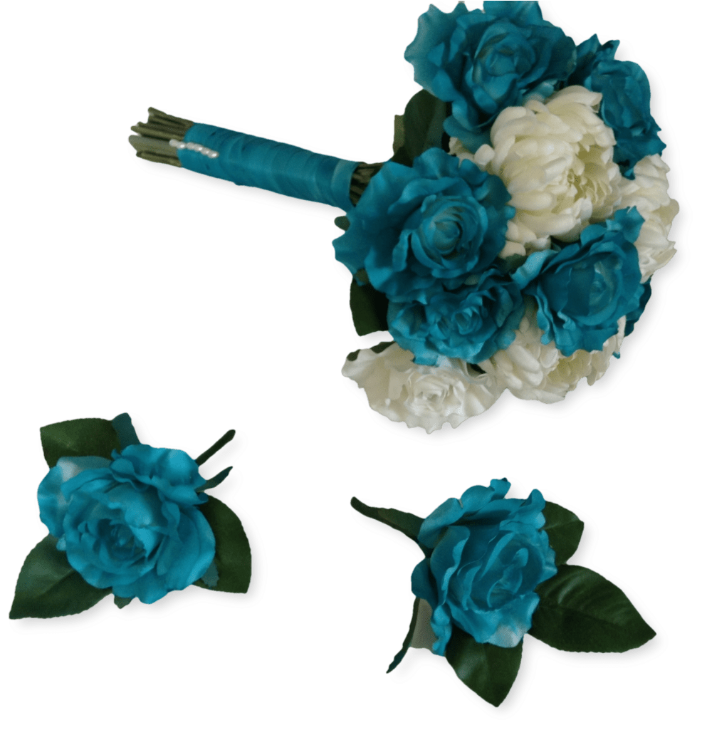 Teal Bouquet Bouttoniere - Garden Roses (1022x1024), Png Download