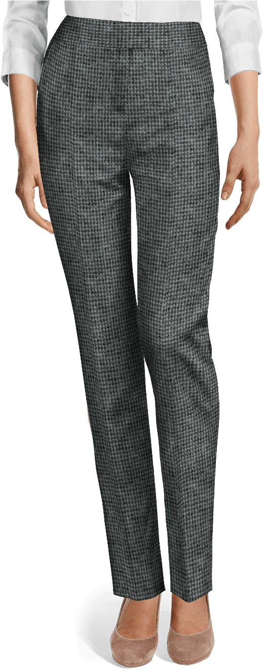 Grey Micropattern Polyester High Waisted Pants - Black Linen High Waisted Pants (655x1330), Png Download