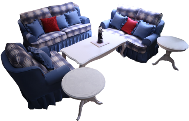 Sofa Set Blue And White Checked - Studio Couch (650x650), Png Download