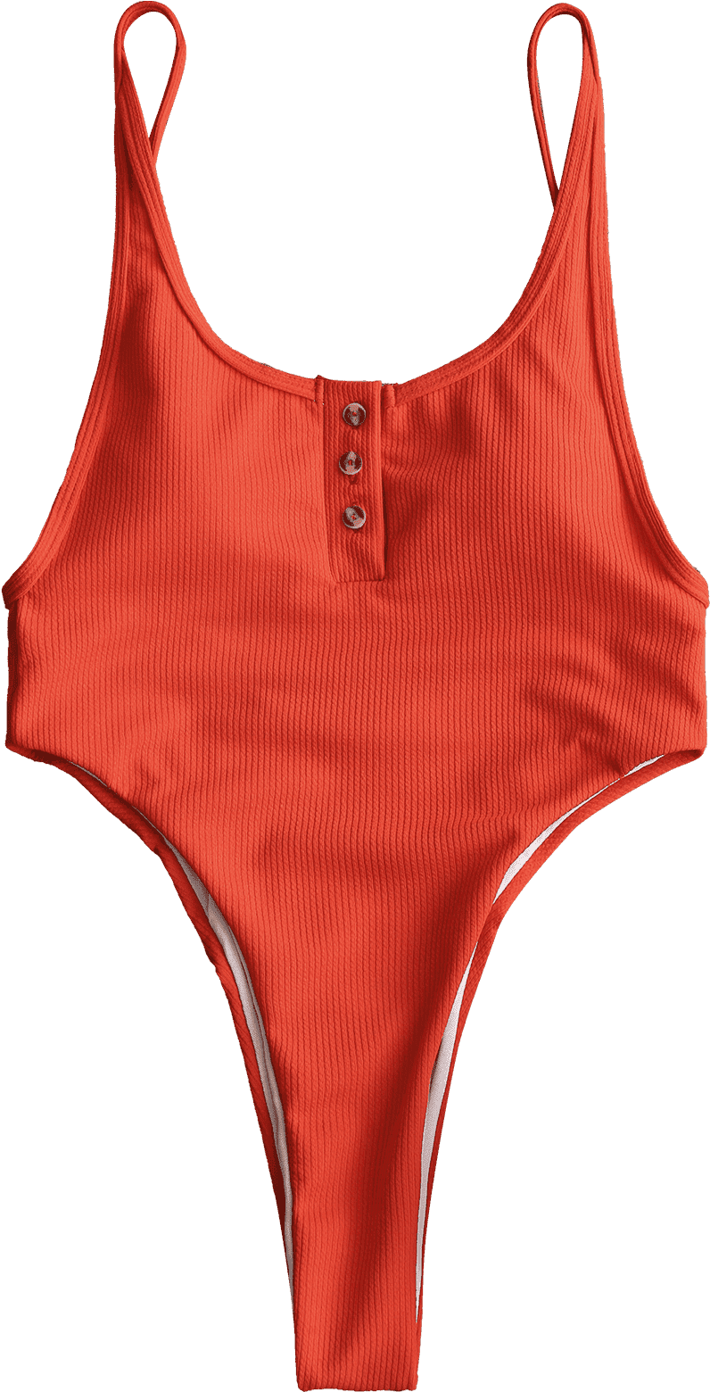 Ribbed Texture Buttons High Leg Swimwear - Lingerie Top (1200x1596), Png Download