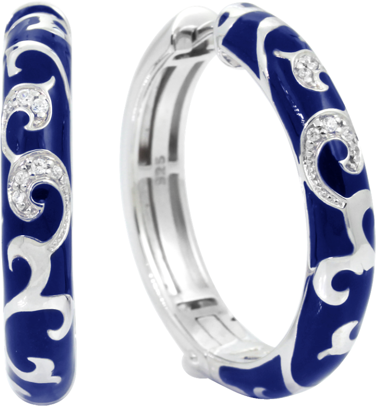 Sterling Silver Italian Enamel Blue Royale Hoop Earrings - Jewellery (884x865), Png Download
