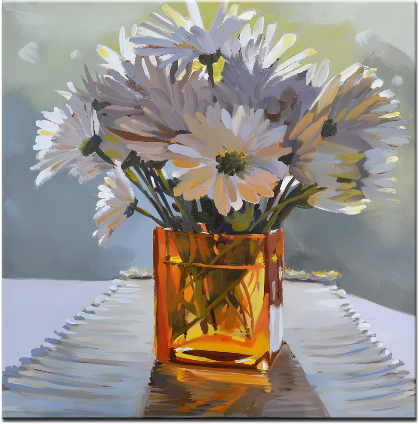 Morning Daisies In Orange Vase A - Painting (1920x1080), Png Download