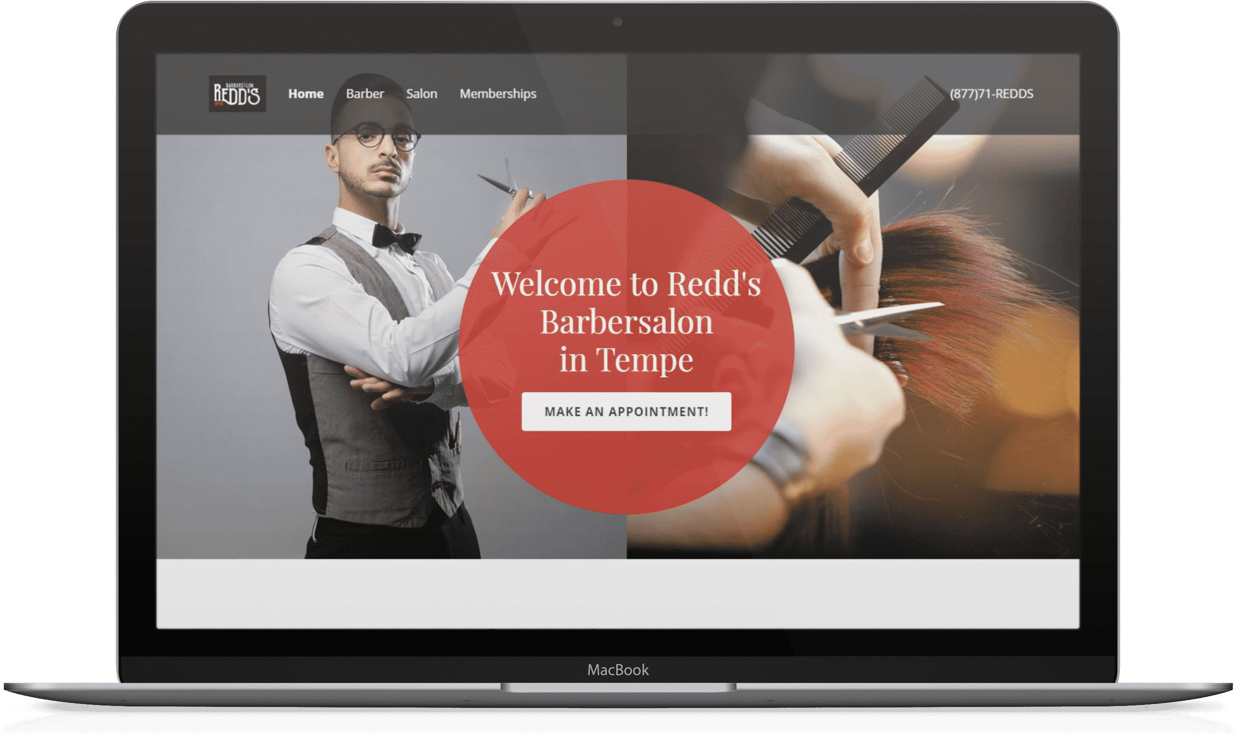 Redds Barber Salon Laptop Mockup - Iphone (3300x2475), Png Download