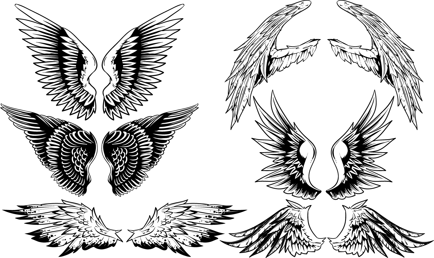 Vintage Wings Vector Set - Wings Design Vector (1474x876), Png Download