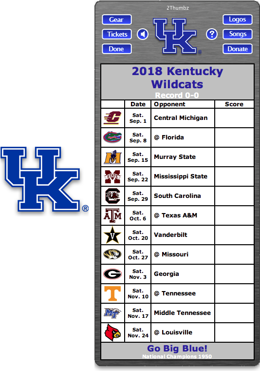 Get Your 2018 Kentucky Wildcats Football Schedule Dashboard - Uf Football Schedule 2018 (541x760), Png Download