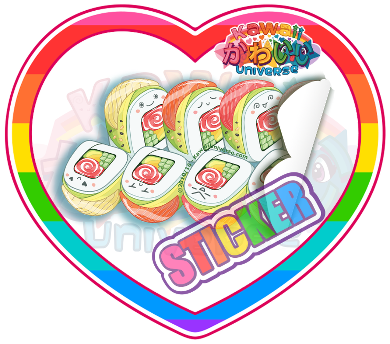 Cute Full Rainbow Roll Sushi Sticker - Sushi (1292x1292), Png Download