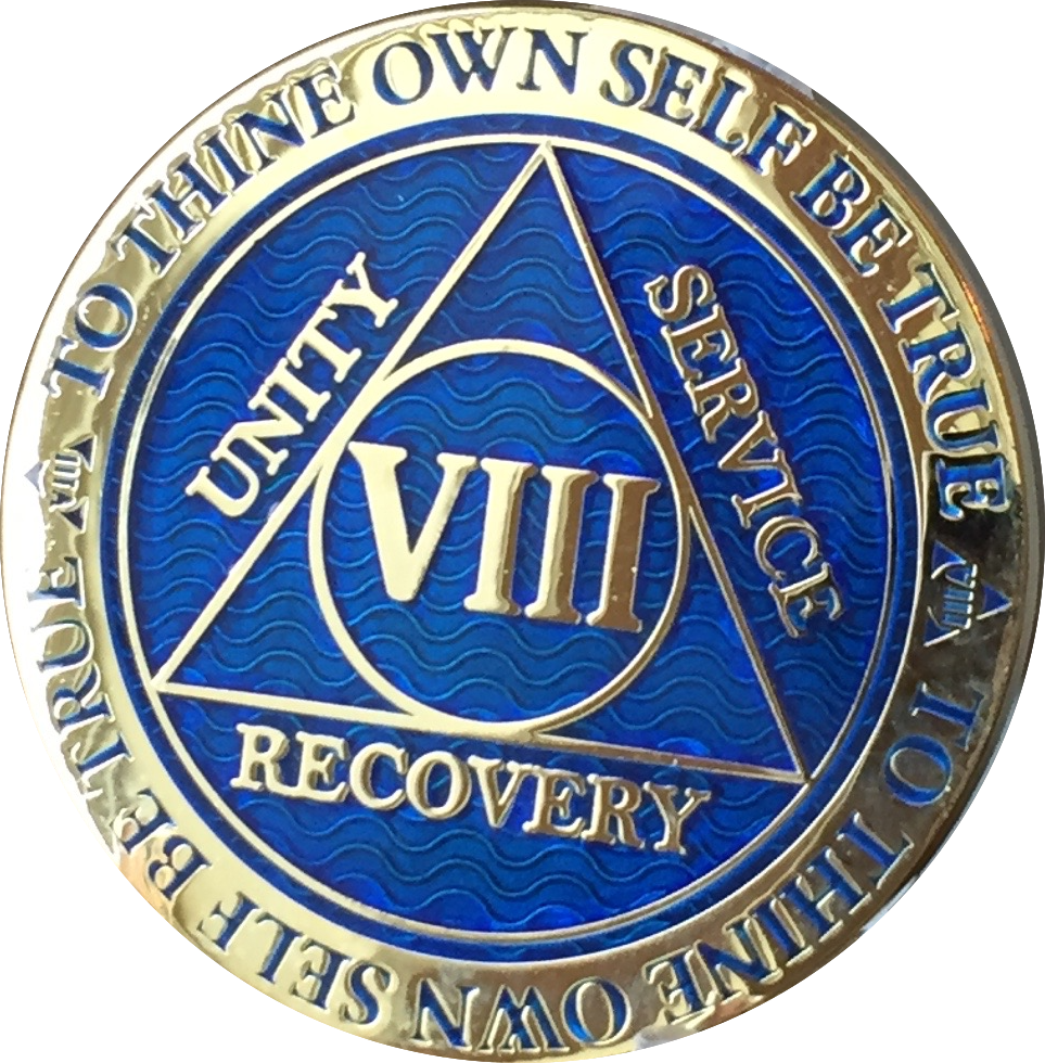 8 Year Aa Medallion Reflex Blue Gold Plated Alcoholics - Emblem (963x980), Png Download