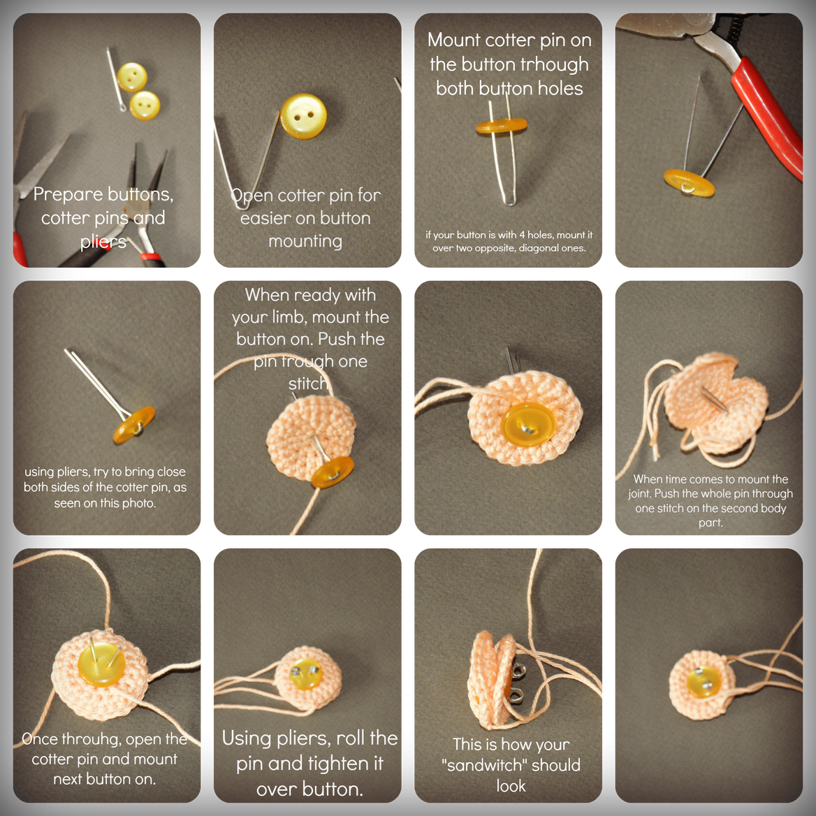 Mounting Cotter Pin And Button Joints For Dolls - Button Joints (1168x1168), Png Download