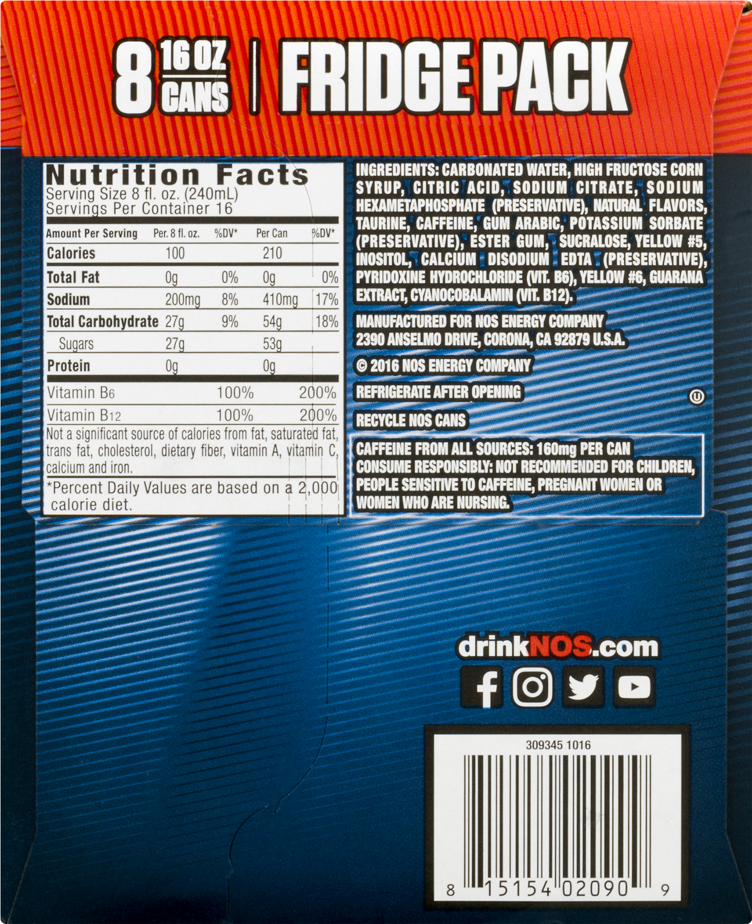 Nos Energy Drink Ingredients (1800x1800), Png Download