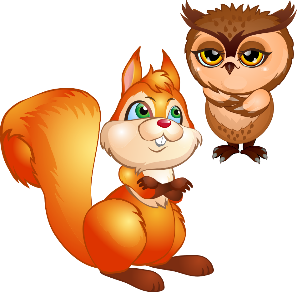 Clip Art Free Pictures Of Squirrels - Squirrel And Owl Cartoon (950x936), Png Download