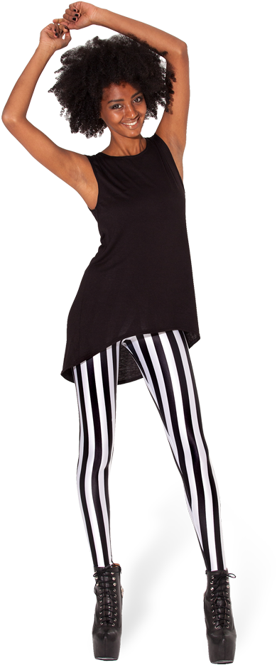 Beetlejuice Leggings Black Milk Clothing - Svart Vit Randiga Leggings (683x1024), Png Download