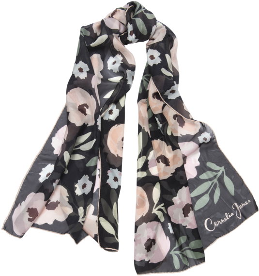 Graphic Free Chiffon Floral Print In Black Or White - Cornelia James Scarves (600x600), Png Download