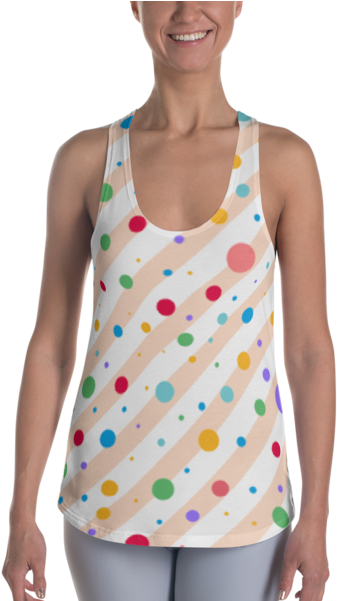 Women's Multi Colored Polka Dots And Stripe Pattern - Sleeveless Shirt (600x600), Png Download