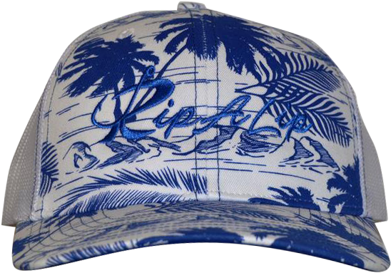 Royal Blue Island Print W/white Mesh Back Rip A Lip - Baseball Cap (620x621), Png Download
