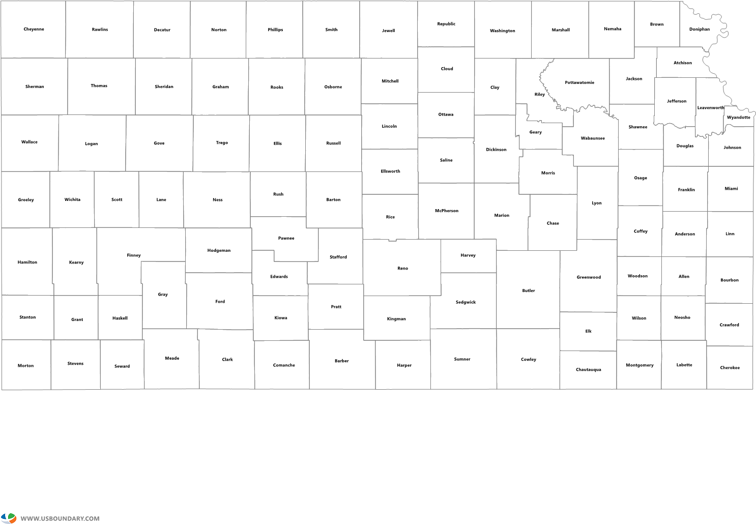Kansas Counties Outline Map - Cross (1584x1123), Png Download