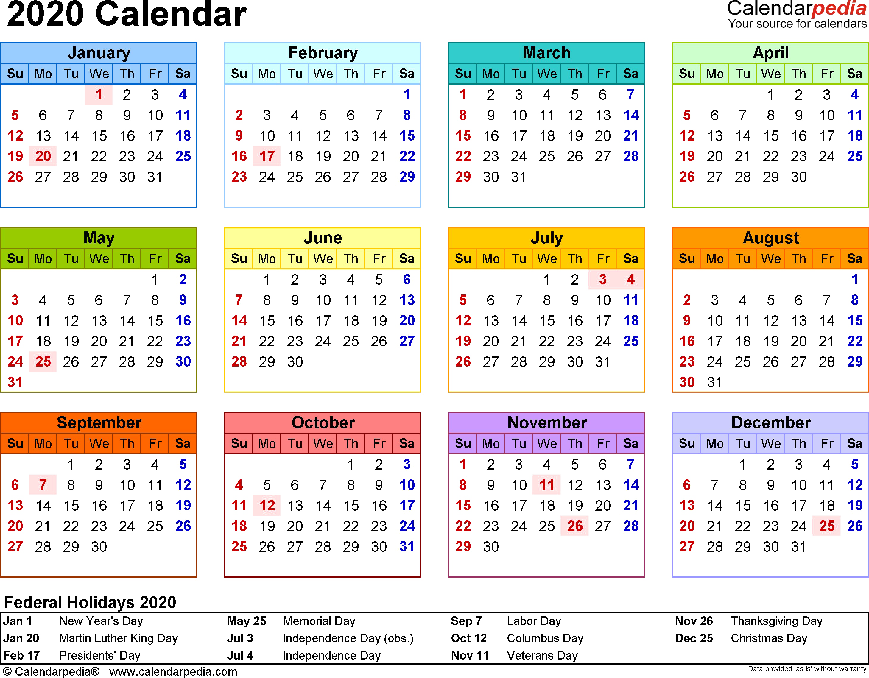 2020 Calendar Png Clipart - Free Printable 2020 Calendar With Holidays (2918x2277), Png Download