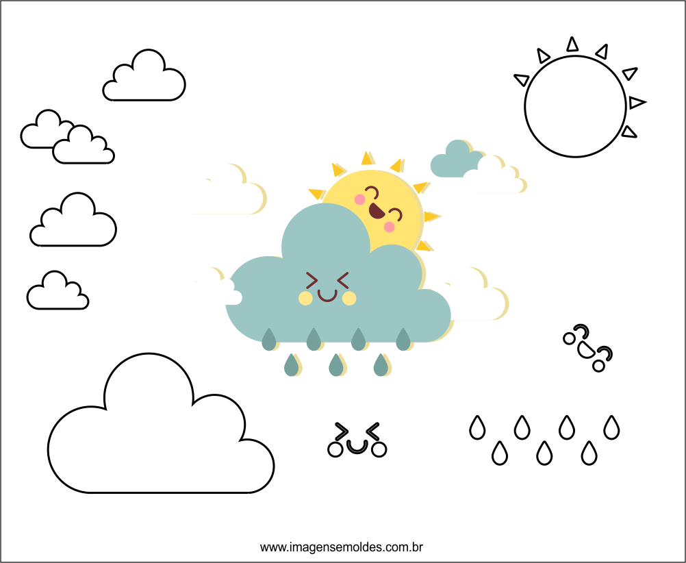 Molde De Nuvem E Sol Para Eva Feltro E Artesanato - Illustration (1002x822), Png Download