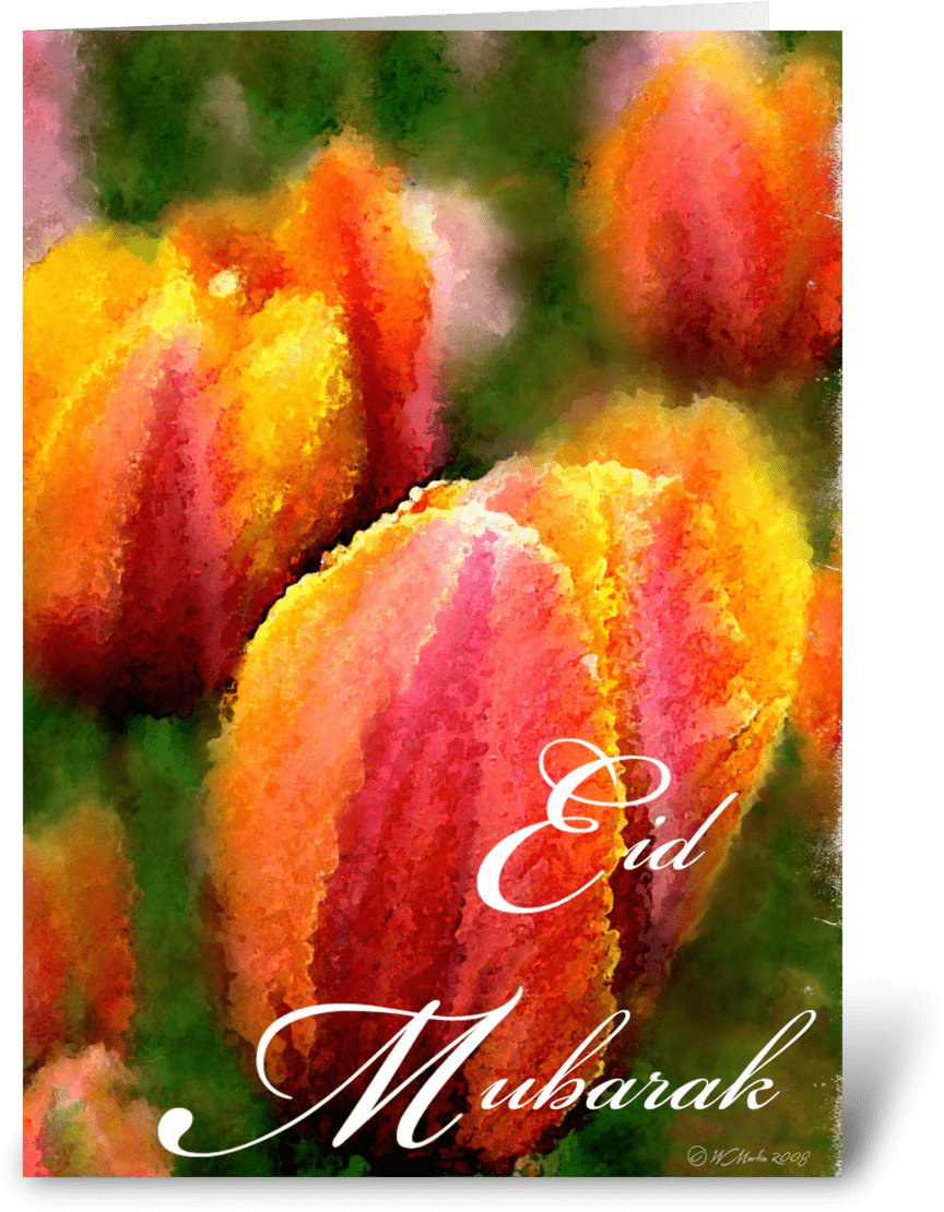 Tulip Flower Eid Mubarak Greeting Card - Floral Design (1050x1188), Png Download