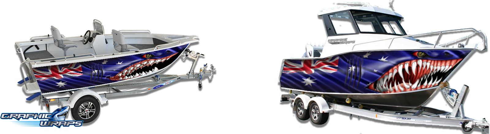 Australian Flag Monster Shark - Shark Graphic On Boat (1764x439), Png Download