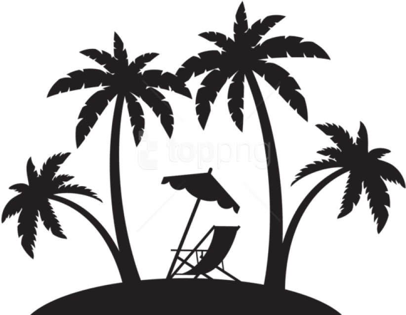 Free Png Palms And Beach Chair Silhouette Png Png - Beach Silhouette Png (850x644), Png Download