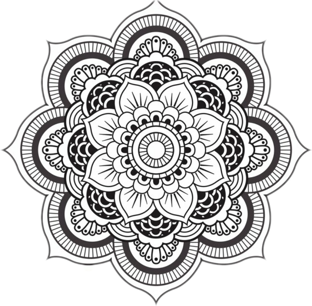 Mandala Sticker - Flower Mandala Black And White (1024x1003), Png Download
