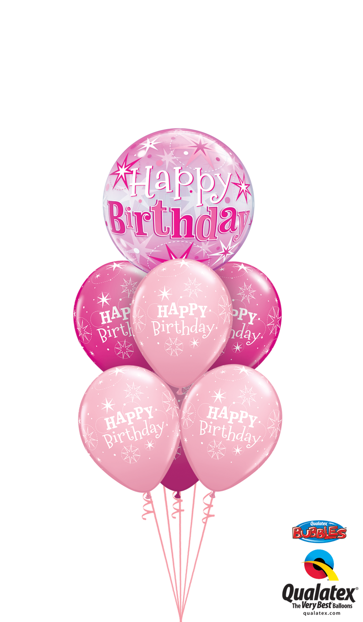 Pink Starburst Birthday Bubble Bouquet - Happy 40th Birthday Balloon Bouquet (747x1280), Png Download