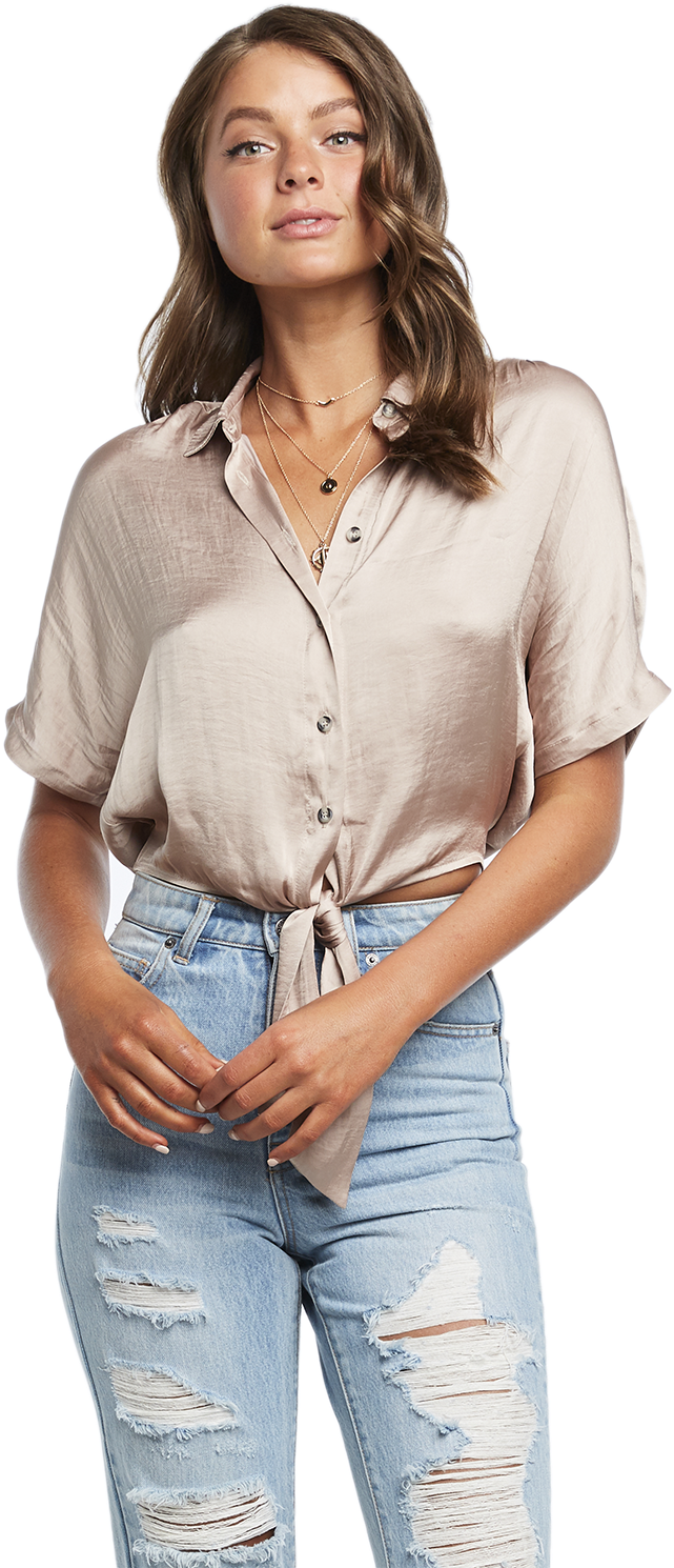 Button Tie Shirt In Colour Moonlight - Girl (1000x1500), Png Download