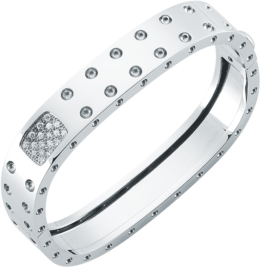 2 Row Square Bangle With Diamonds 18k White Gold, S - Platinum (1600x1600), Png Download